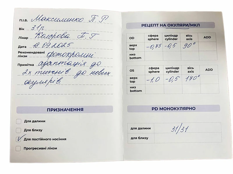 Фото: рецепт на очки Как расшифровать рецепт на очки и контактные линзы - фото №2